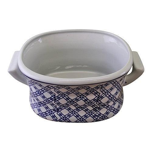 2 Ceramic Footbath Planters featuring a Vintage Blue and White Geometric Pattern-Footbath Planters-AfiLiMa Essentials