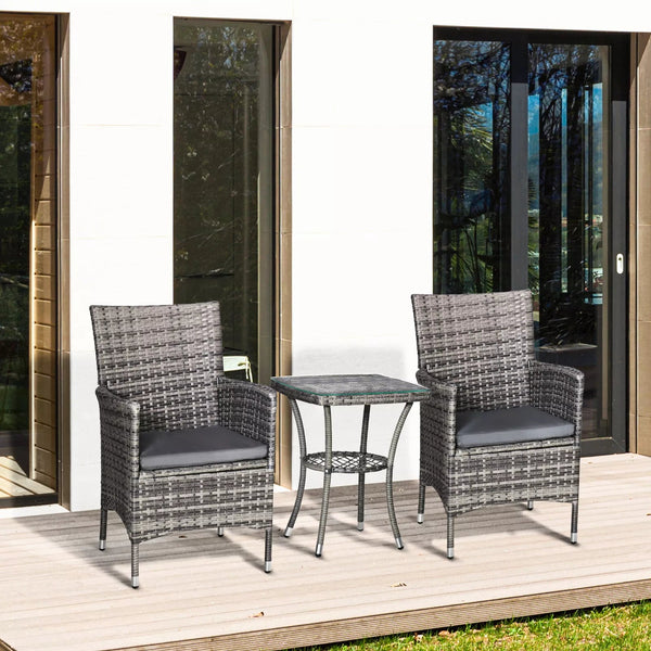 2 Seater Garden Rattan Furniture Bistro Set Table Set Conservatory, Light Grey-Outsunny-AfiLiMa Essentials