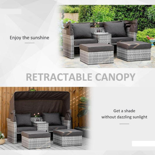 2-Seater PE Rattan Daybed with Footstool and Tempered Glass Table-Garden Furniture-AfiLiMa Essentials