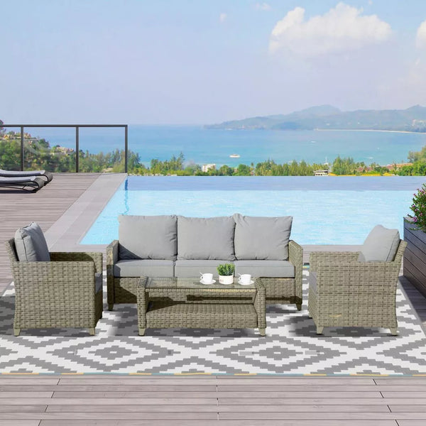 4 PCS Patio PE Rattan Sofa Set, Outdoor Conversation Furniture Set-Outsunny-AfiLiMa Essentials