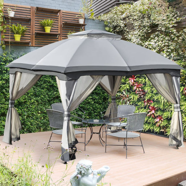 4x3m Metal Gazebo Canopy & Netting Sidewalls & Double Tiered Roof-Outsunny-AfiLiMa Essentials