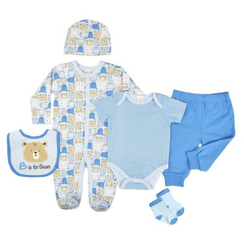 6 Piece Bear Pattern Baby Boy Sleepsuit Gift Set