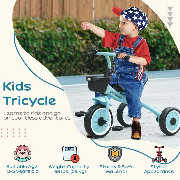 AIYAPLAY Trike with Adjustable Seat Basket Kids Tricycle for 2-5 Years Old Blue-Tricycle-AIYAPLAY-AfiLiMa Essentials