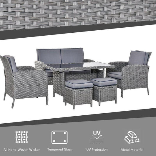 All-Weather PE Rattan Patio Dining Set with Wicker Sofa and Table-Garden Furniture-AfiLiMa Essentials