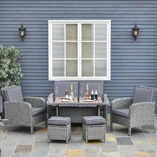 All-Weather PE Rattan Patio Dining Set with Wicker Sofa and Table-Garden Furniture-AfiLiMa Essentials