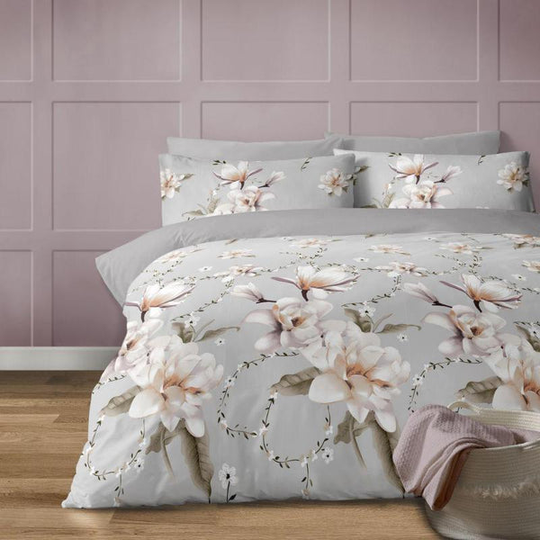 Anemone grey duvet cover set with large white floral print-Bedding-AfiLiMa Essentials