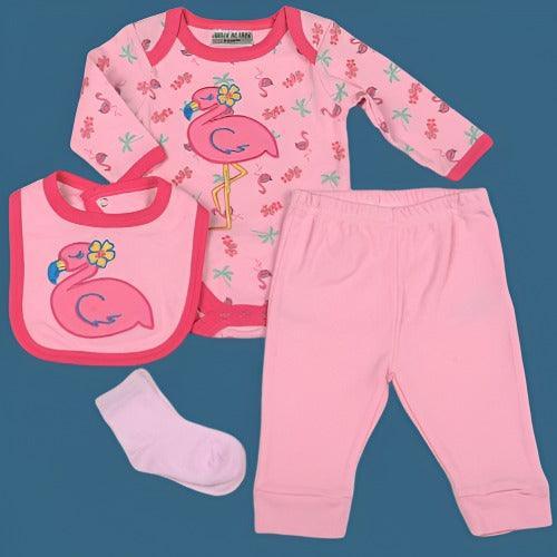 Baby Girl Clothes Flamingo Pattern 4 Piece-Clothing Set-AfiLiMa Essentials