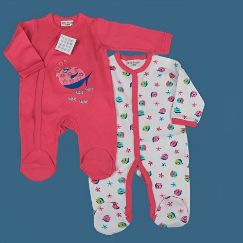 Baby Girl Fish Pattern 2 Pack Cotton Sleepsuits