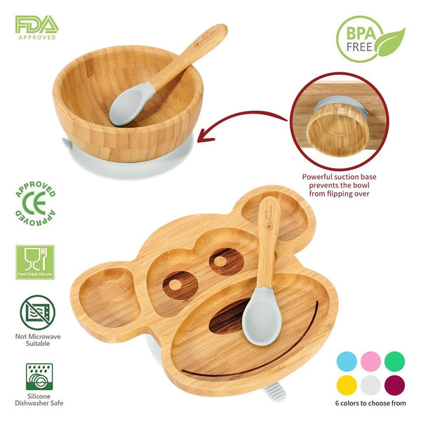 Bamboo Monkey Plate Bowl & Spoon Set Stay-Put Design-Toy-Vinsani-AfiLiMa Essentials