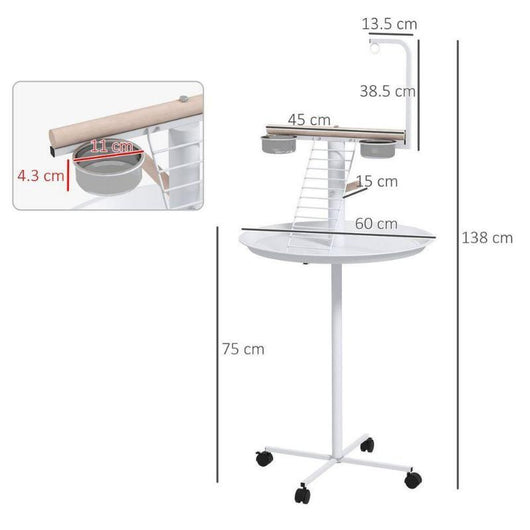 Bird Table with Wheels, Perches, Stainless Steel Bowls, and Round Tray-Bird Table-AfiLiMa Essentials