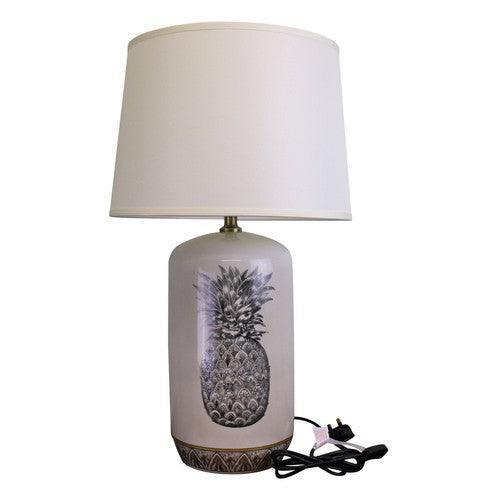 Black & White Ceramic Lamp with Pineapple Design 69cm-Table Lamp-AfiLiMa Essentials