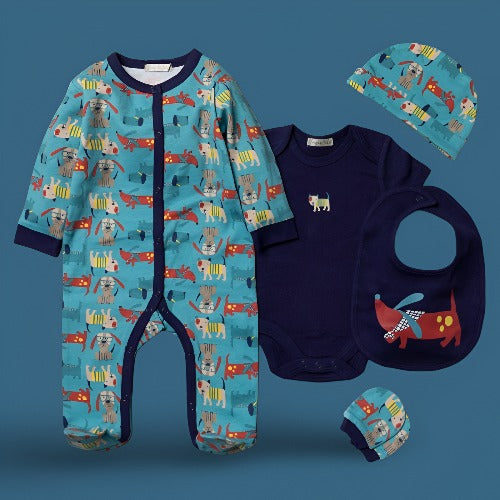 Bonjour Bebe Dog Patterns 6 Piece Baby Sleepsuit Gift Set baby clothes