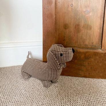 Brown Herringbone Fabric Sausage Dog Doorstop-Door Stop-AfiLiMa Essentials