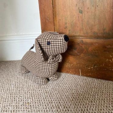 Brown Herringbone Fabric Sausage Dog Doorstop-Door Stop-AfiLiMa Essentials