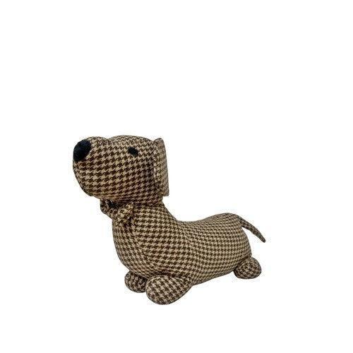 Brown Herringbone Fabric Sausage Dog Doorstop-Door Stop-AfiLiMa Essentials