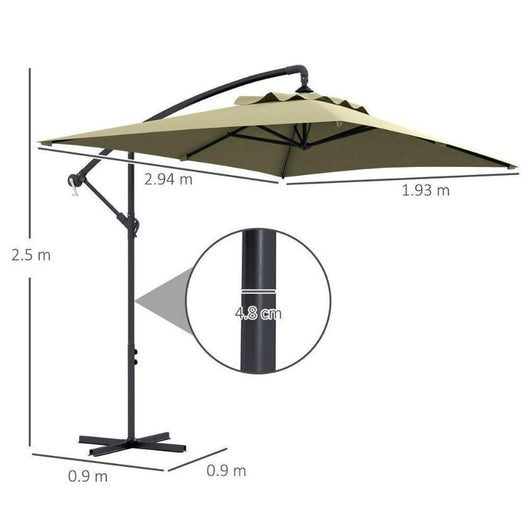 Cantilever Parasol with Cross Base and Crank Handle, 6-Rib Design-Parasol-AfiLiMa Essentials