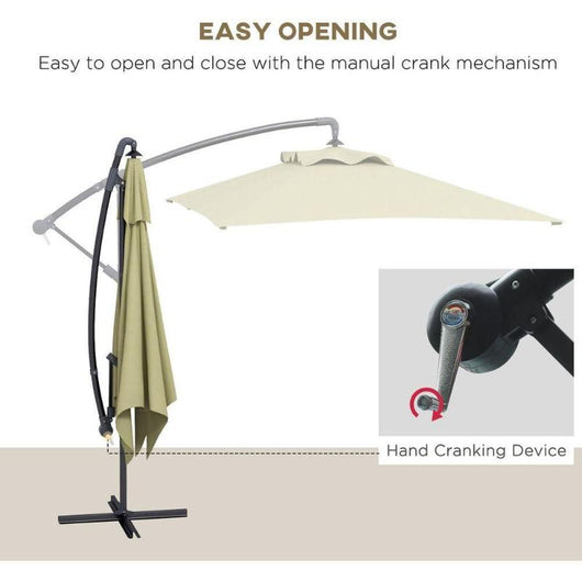 Cantilever Parasol with Cross Base and Crank Handle, 6-Rib Design-Parasol-AfiLiMa Essentials