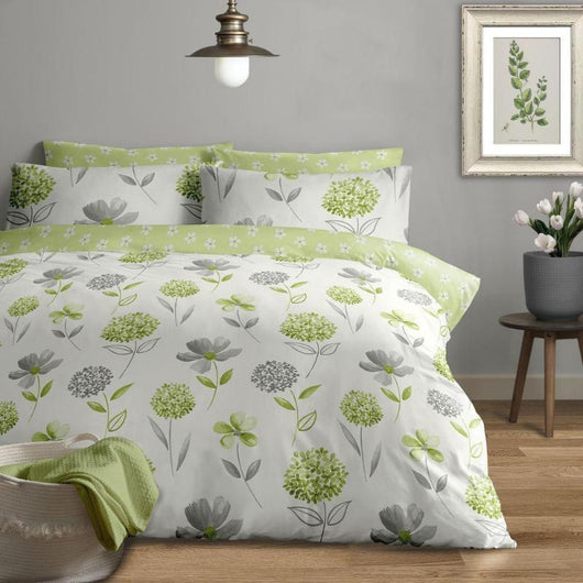 Caroline Floral 200 Thread Count Cotton Rich Duvet Set Green-Bedding-AfiLiMa Essentials