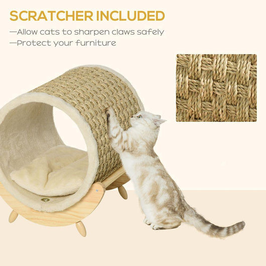 Cat House with Scratching Post and Cushioned Bed for Pets-Cat House-AfiLiMa Essentials