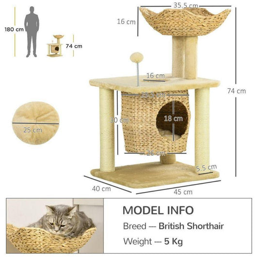 Cat Tree with Sisal Posts, Cosy House, Bed & Washable Cushions-Cat Tree-AfiLiMa Essentials