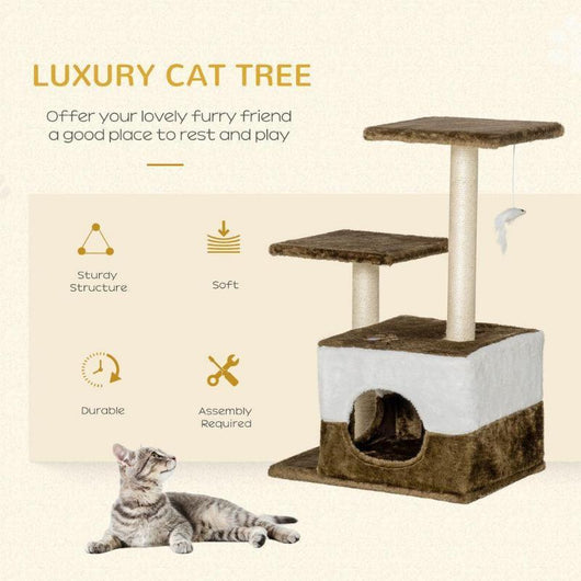 Cat Tree with Sisal Posts, Cosy House, Perches & Toy Mouse-Cat Tree-AfiLiMa Essentials