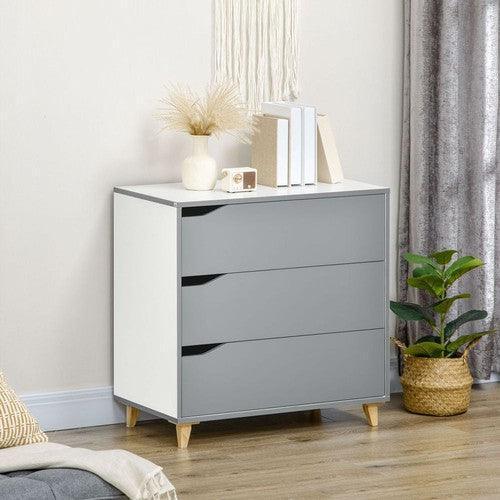 Chest of Drawers Storage Cabinet with Solid Wood Legs Grey-Chest Of Drawers-AfiLiMa Essentials