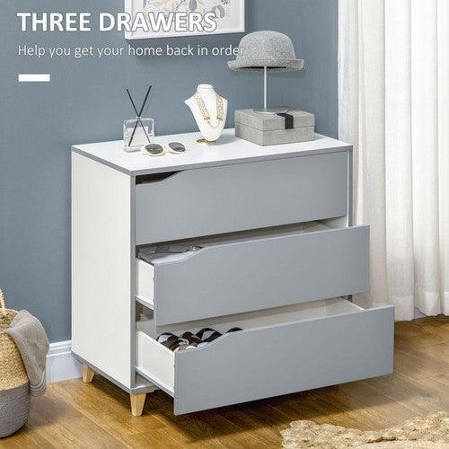 Chest of Drawers Storage Cabinet with Solid Wood Legs Grey-Chest Of Drawers-AfiLiMa Essentials