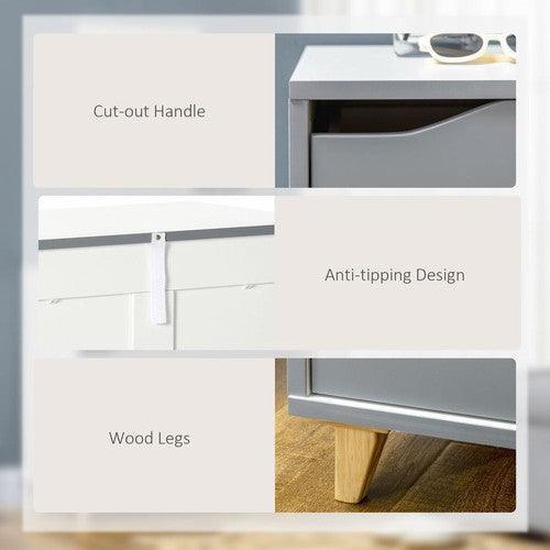 Chest of Drawers Storage Cabinet with Solid Wood Legs Grey-Chest Of Drawers-AfiLiMa Essentials