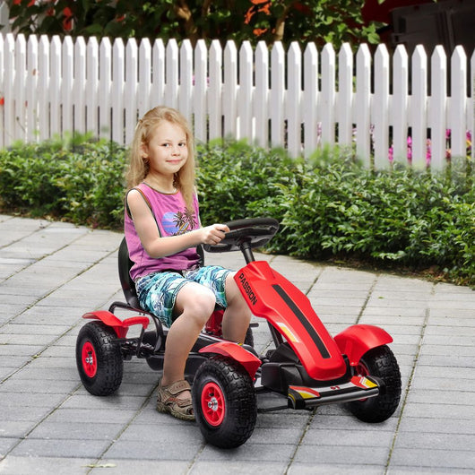 Children Pedal Go Kart w/ Adjustable Seat, Inflatable Tyres, Handbrake - Red-HOMCOM-AfiLiMa Essentials