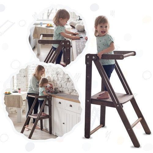 Chocolate Wooden Step Stool for Preschoolers - A Growing Kid's Chair-Baby Gyms & Playmats-AfiLiMa Essentials