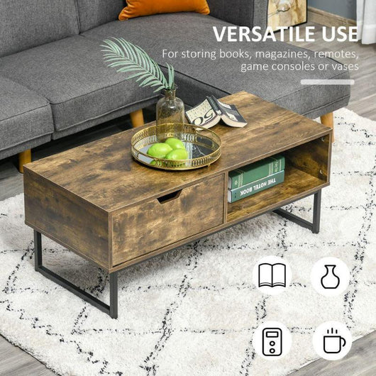 Coffee Table Wood Finish Metal Frame-Coffee Table-AfiLiMa Essentials