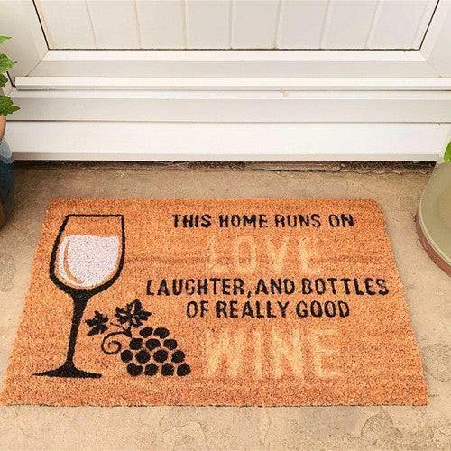 Coir Doormat with Wine Glass & Love-Door Mat-AfiLiMa Essentials