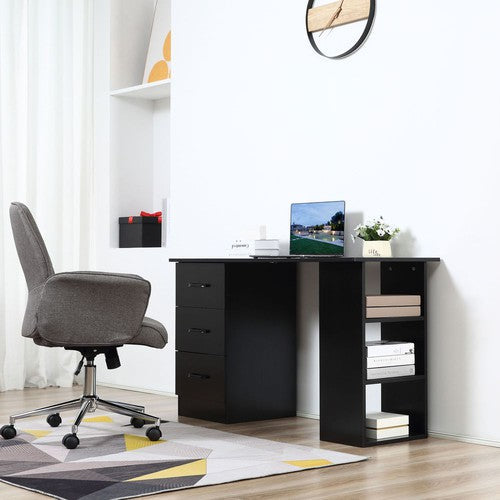 Computer Desk With Shelf & Drawers Black-Computer Desk-HOMCOM-AfiLiMa Essentials
