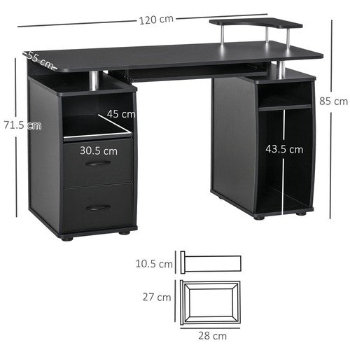 Computer Desk w/Keyboard Tray Drawer Black-Computer Desk-HOMCOM-AfiLiMa Essentials