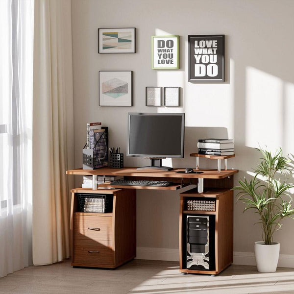 Computer Desk with Keyboard Tray Drawer-Computer Desk-AfiLiMa Essentials