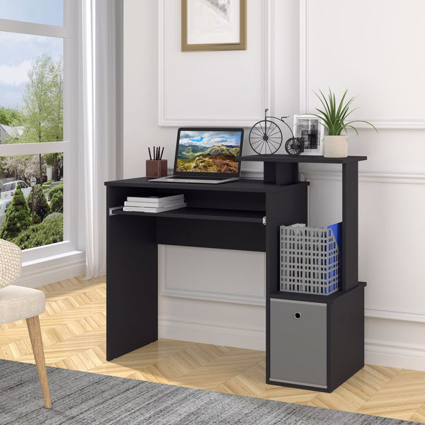 Computer Desk with Sliding Keyboard Tray Storage Drawer Shelf Black-HOMCOM-AfiLiMa Essentials