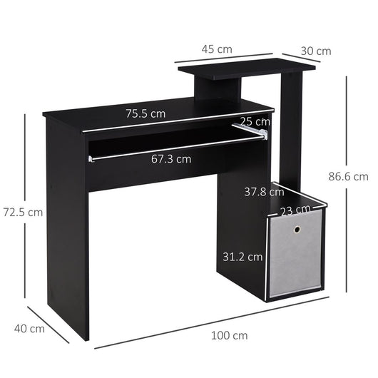 Computer Desk with Sliding Keyboard Tray Storage Drawer Shelf Black-HOMCOM-AfiLiMa Essentials