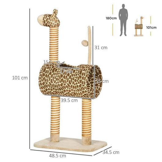 Cute Giraffe Cat Tree Tower with Scratching Posts, Tunnel & Ball-Cat Tree-AfiLiMa Essentials