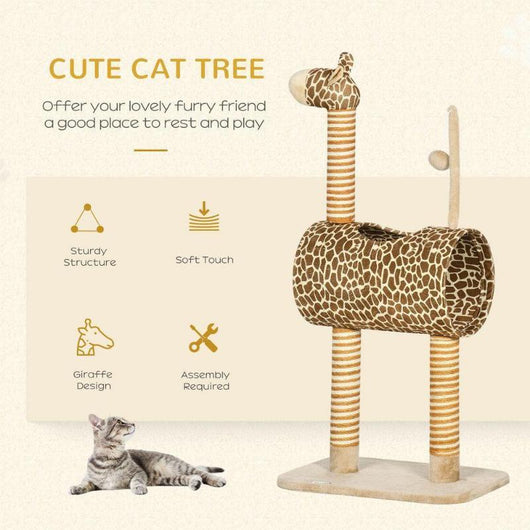 Cute Giraffe Cat Tree Tower with Scratching Posts, Tunnel & Ball-Cat Tree-AfiLiMa Essentials