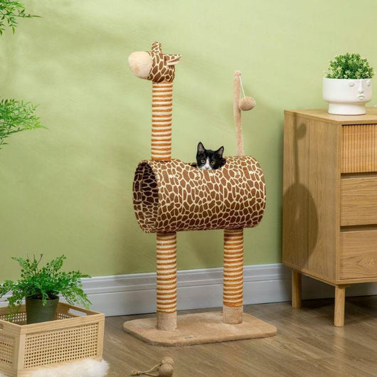 Cute Giraffe Cat Tree Tower with Scratching Posts, Tunnel & Ball-Cat Tree-AfiLiMa Essentials