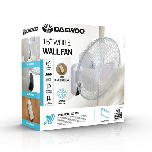 Daewoo 16" White Wall Fan With Remote Control-Wall Fan-AfiLiMa Essentials