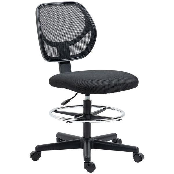 Draughtsman Chair Tall Office Chair w/ Adjustable Footrest Ring Black-Office Chair-Vinsetto-AfiLiMa Essentials