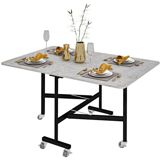 Drop Leaf Table with Wheels Folding Dining Table for Small Spaces, Grey-Dining Table-HOMCOM-AfiLiMa Essentials