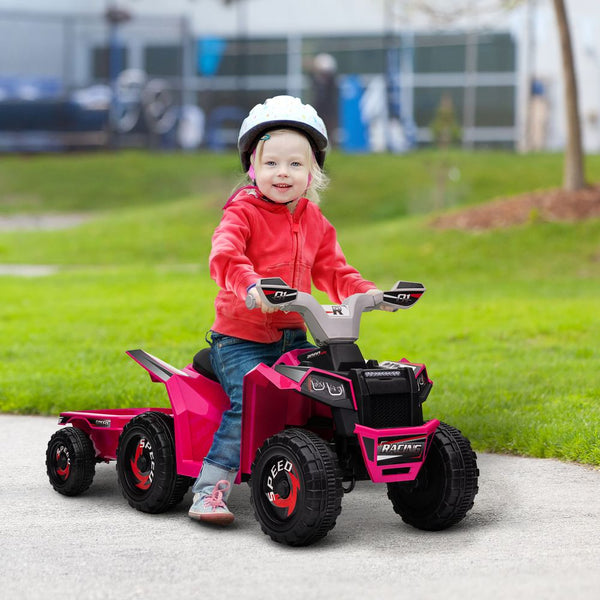 Electric Quad Bike, 6V Kids Ride On ATV w/ Back Trailer for 18-36 Months - Pink-HOMCOM-AfiLiMa Essentials