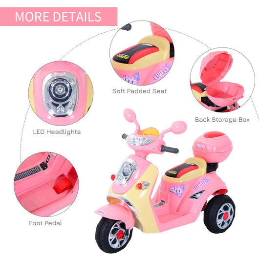 Electric Ride on Toy Car Kids Motorbike Children Battery Tricycle Pink-Electric Tricycle Toy-HOMCOM-AfiLiMa Essentials