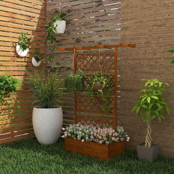 Elevated Garden Bed with Wooden Trellis for Climbing Planter-Garden Planters-AfiLiMa Essentials