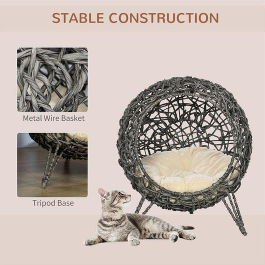 Elevated Rattan Cat House with Cushion, Cosy Pet Bed for Kittens.-Cat House-AfiLiMa Essentials