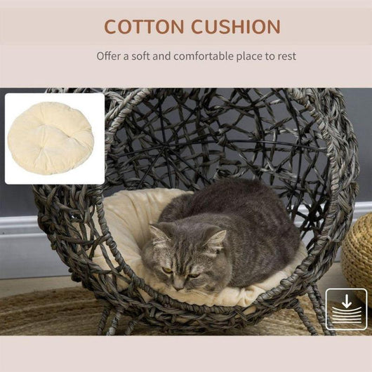 Elevated Rattan Cat House with Cushion, Cosy Pet Bed for Kittens.-Cat House-AfiLiMa Essentials