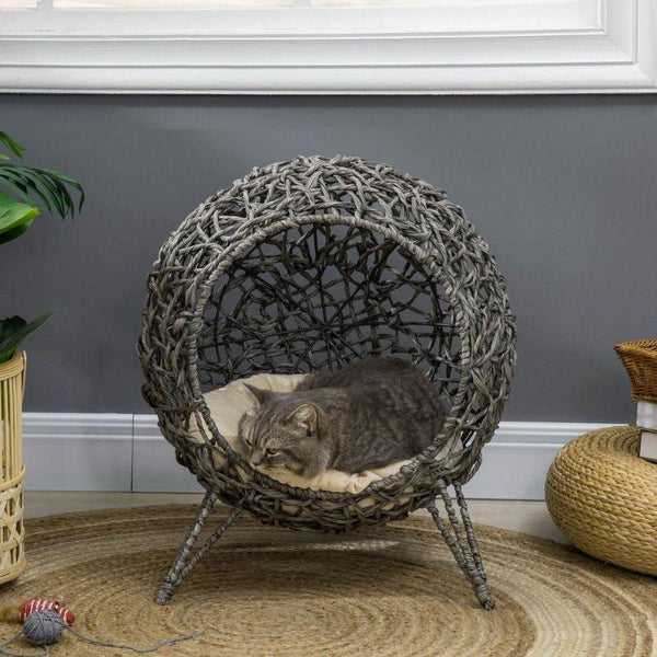 Elevated Rattan Cat House with Cushion, Cosy Pet Bed for Kittens.-Cat House-AfiLiMa Essentials