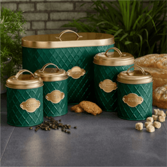 Emerald Green Embossed Kitchen Canister Set-Kitchen Canister Set-AfiLiMa Essentials